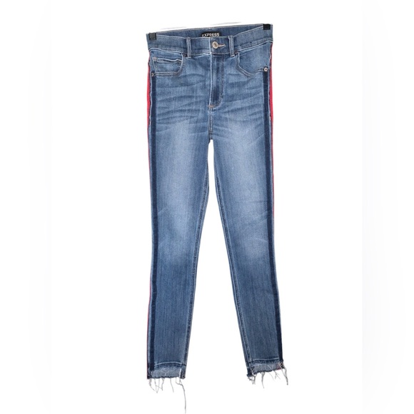Express‎ Factory Ankle Jean Legging High Rise With Red Stripe Size 00 - Picture 2 of 5